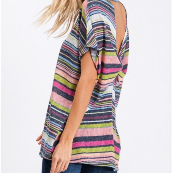 CY Fashion Tops - Pink Stripe Open Back Top NWT